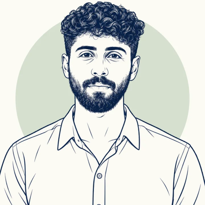Illustrated portrait of Norredine Belguin